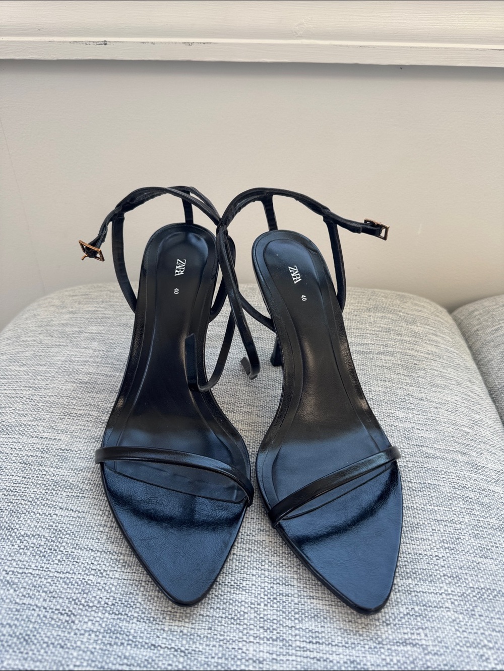 Zara Black Slim-Strap Pointed Heels